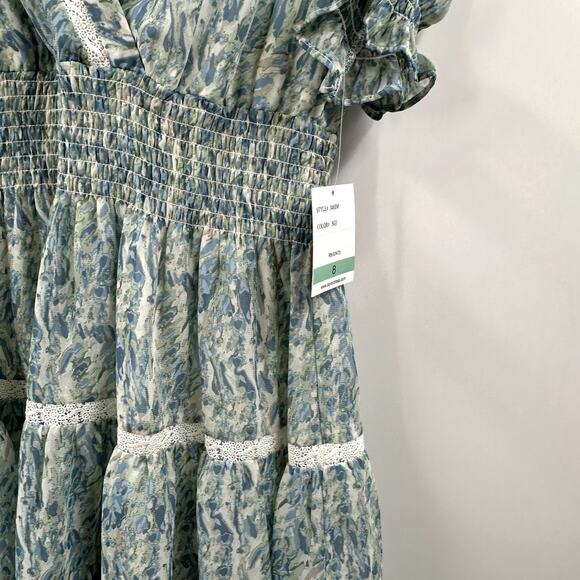 Taylor V Neck Short Sleeve Chiffon Floral Ruffle A Line Dress Size 8 NWT - Picture 6 of 8
